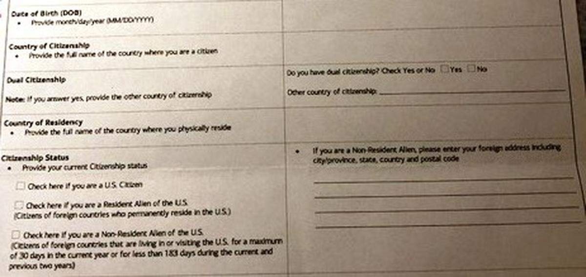 This screen shot shows part of a Bank of America letter asking a longtime customer of Middle Eastern descent about their citizenship status.