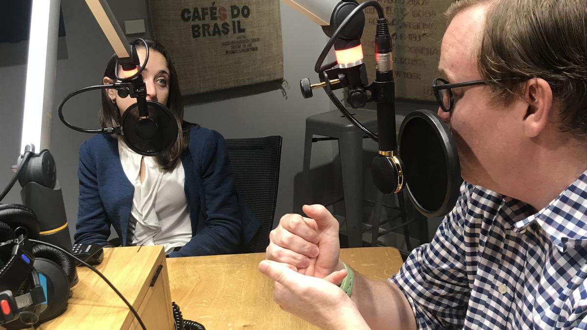 McClatchy national political correspondents Katie Glueck, left, and Alex Roarty, right, record a pre-election episode of Beyond the Bubble.