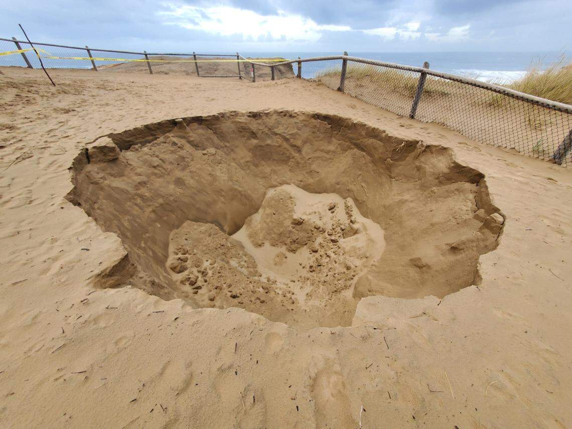 A sinkhole appearted at Cape Kiwanda State Natural Area.