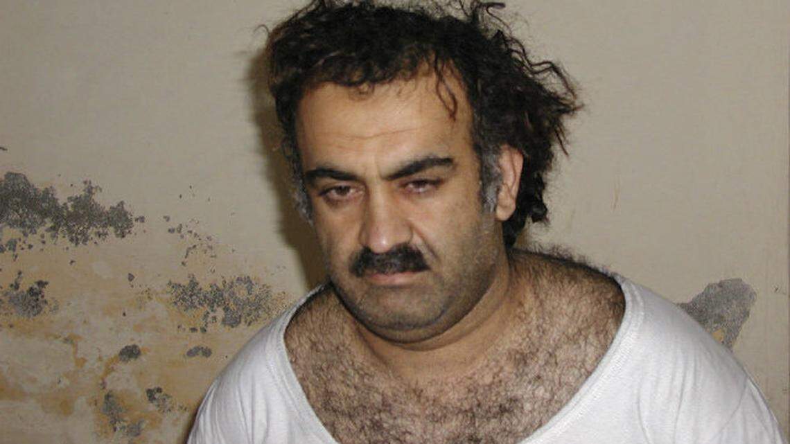 FILE - In this March 1, 2003 file picture, Khalid Sheikh Mohammed is seen shortly after his capture during a raid in Pakistan.  (AP Photo/File)