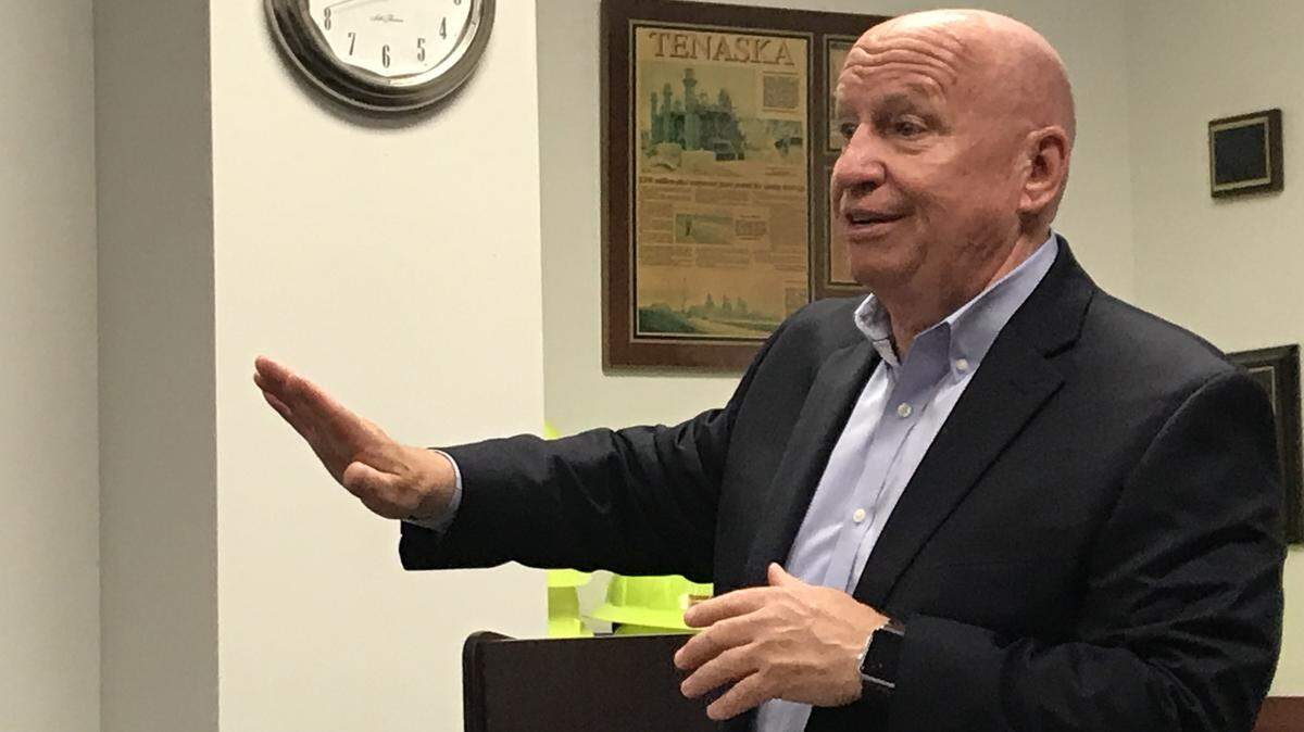 Rep. Kevin Brady speaks to workers about tax reform at a Tenaska power plant in Shiro, Texas.