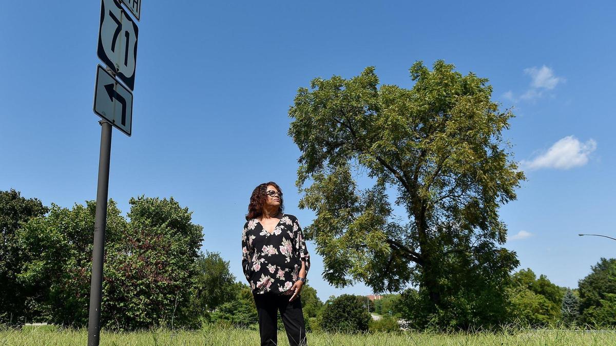 Carmaletta Williams said the house of her grandparents, Blanche and Jerry Waters, once stood where there is now a U.S. 71 highway sign at westbound E. 55th Street. Williams, executive director of the Black Archives of Mid-America, said her brothers used to climb the tree to the right and could see the whole neighborhood.