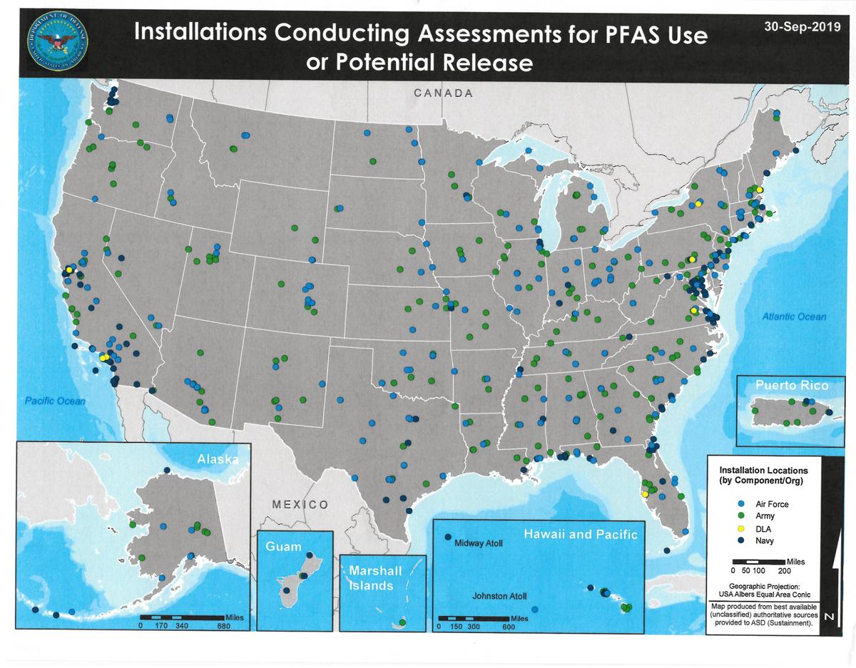 The Department of Defense released a new map on Friday of all 651 military sites where they are investigating PFAS contamination. The number of sites has grown from 401 in 2018.