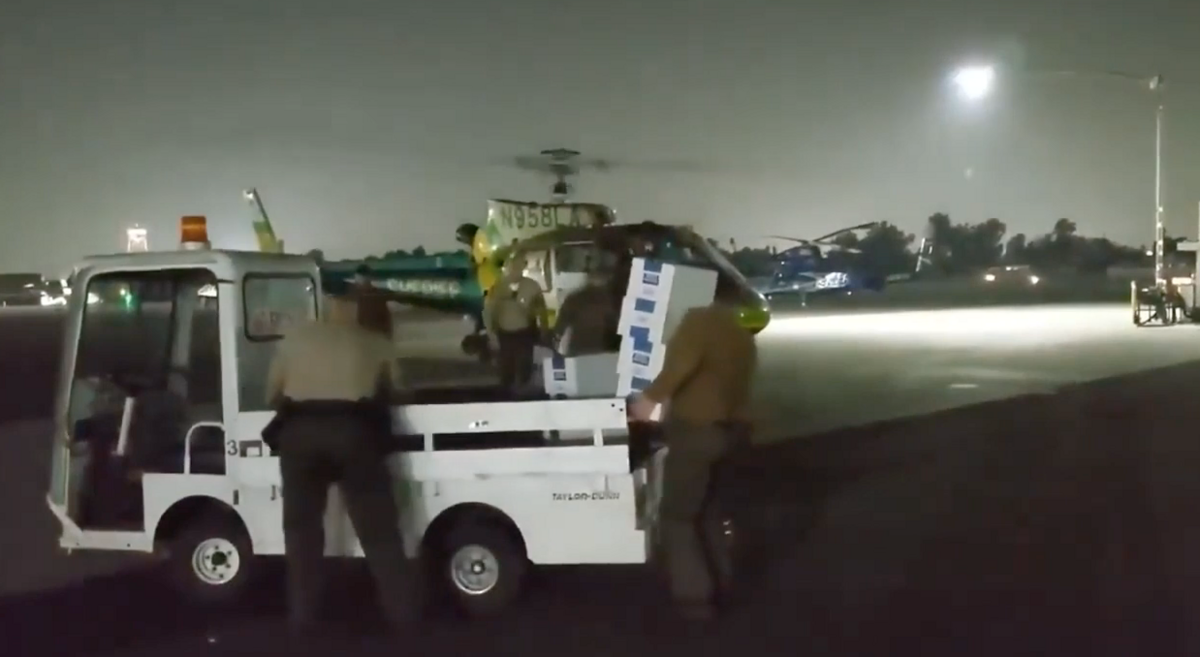 Los Angeles County, California transported its ballot boxes via helicopter for counting after polls closed last night.