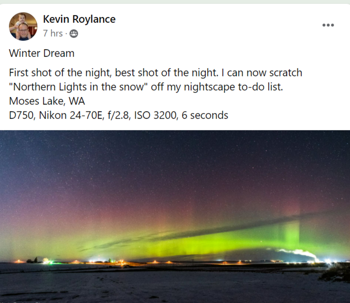 A Facebook user caught photos of the northern lights in Moses Lake, Washington.