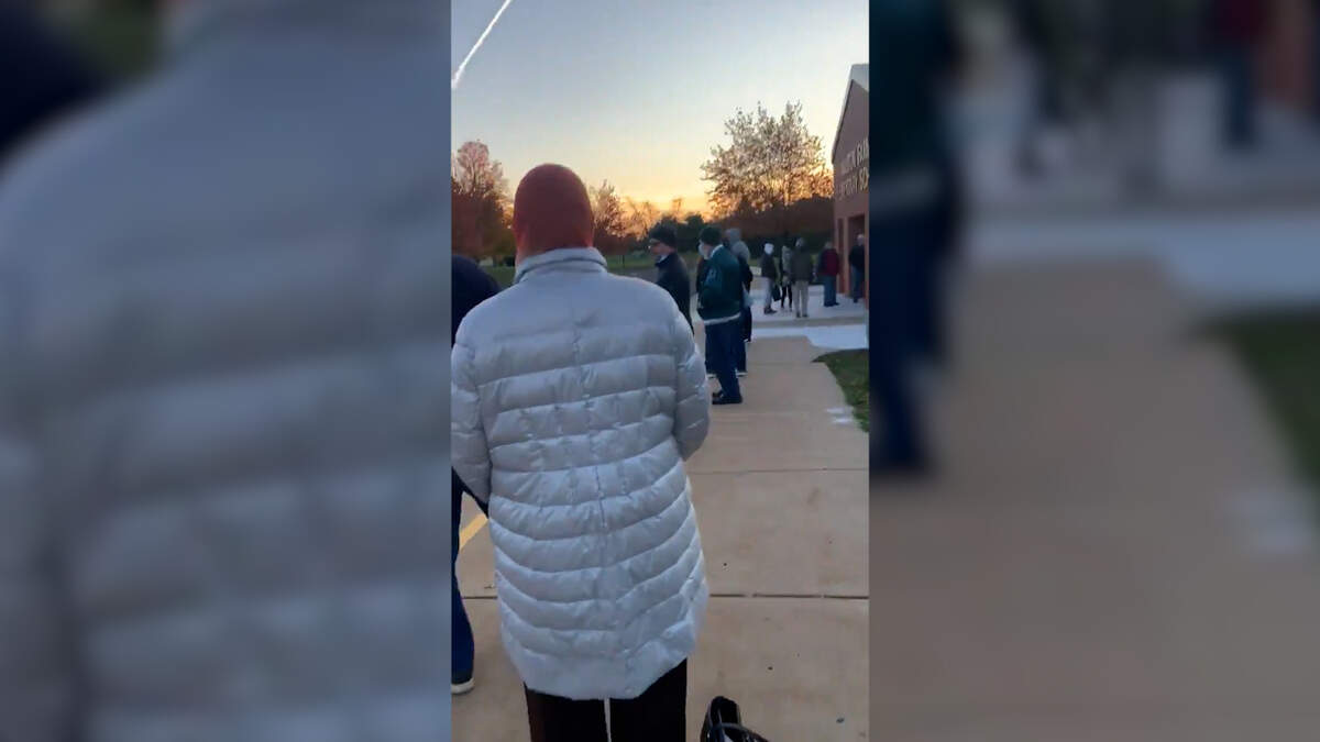 Long voting line in Lansdale, Pennsylvania on November 3, 2020