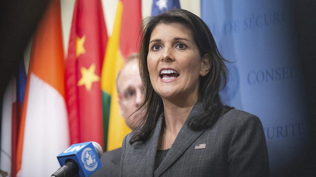Following a United Nations Security Council meeting regarding corruption, U.S. Ambassador to the U.N. Nikki Haley is seen speaking at the Security Council stakeout at U.N. Headquarters in New York on September 10, 2018.