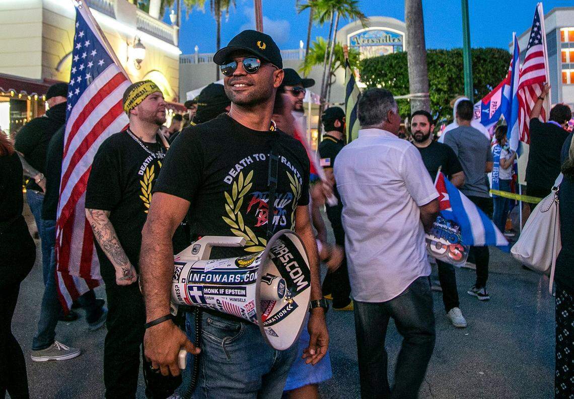Enríque Tarrio, a Miami-based leader of the Proud Boys shown in a file photo, was arrested before the Jan. 6 riot.
