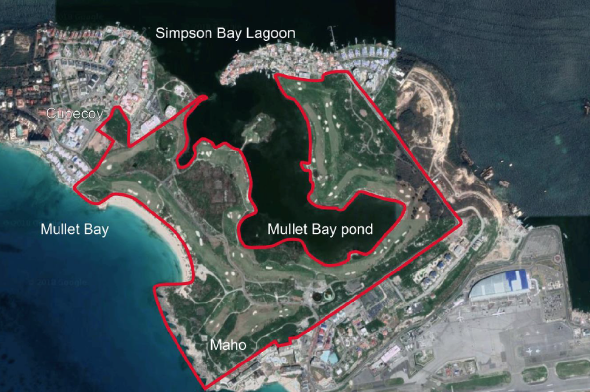 A satellite photo of the real-estate tract in Mullet Bay on the island of Sint Maarten.