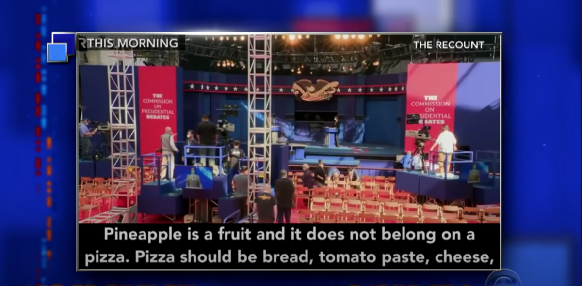 The Late Show with Stephen Colbert showed a clip from The Recount of a crew testing the audio equipment at Case Western Reserve University ahead of the first presidential debate.