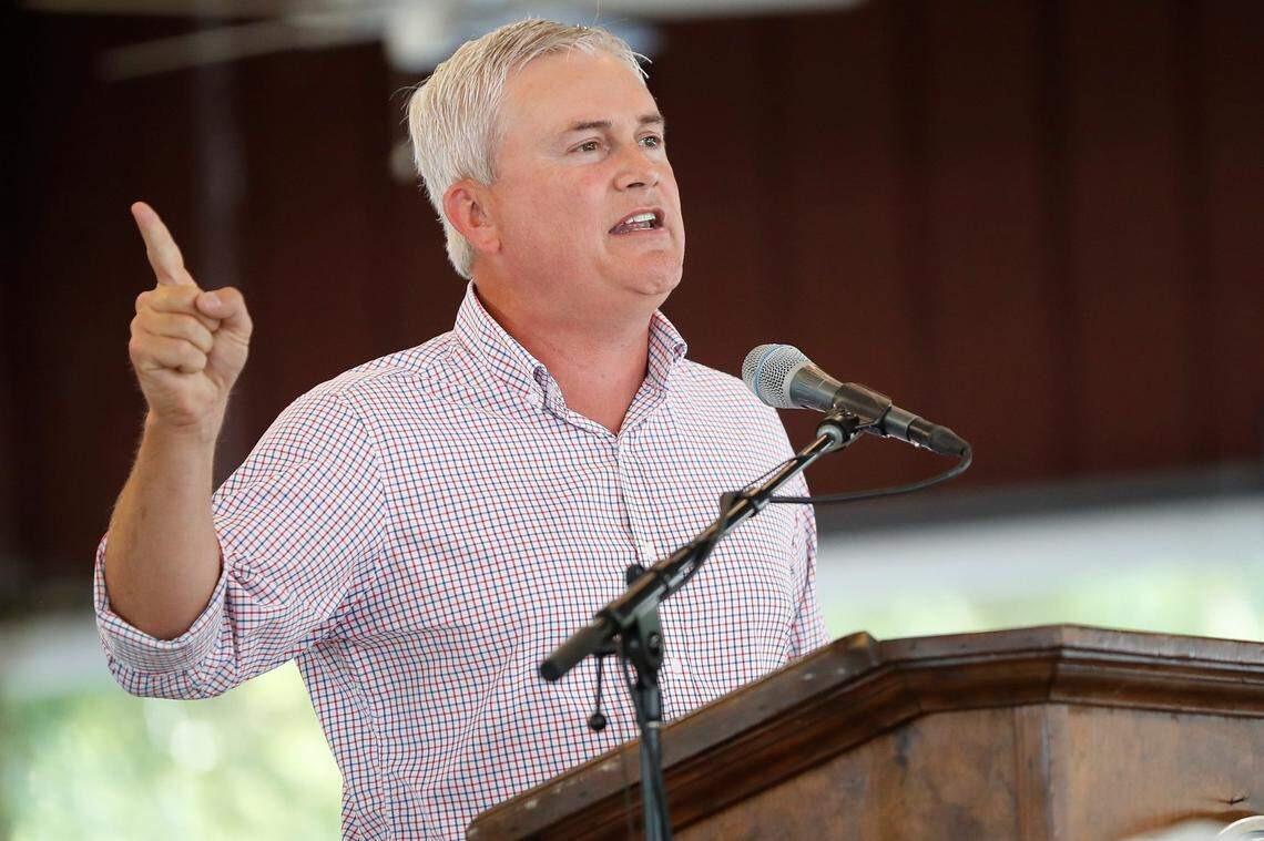 U.S. Rep. James Comer speaks during the 141st Fancy Farm Picnic in 2021.
