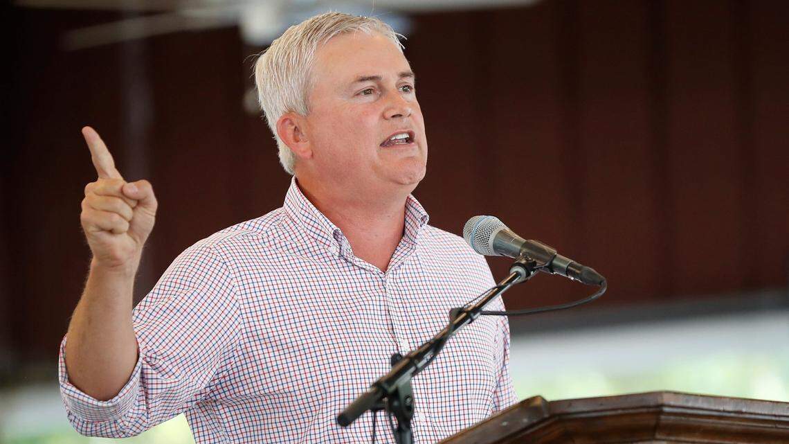 U.S. Rep. James Comer speaks during the 141st Fancy Farm Picnic in 2021.