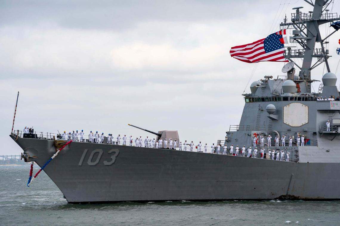 NORFOLK (May 25, 2023) The Arleigh Burke-class guided-missile destroyer USS Truxtun (DDG 103) returns to Naval Station Norfolk following a nine-month deployment with Carrier Strike Group (CSG) 10.