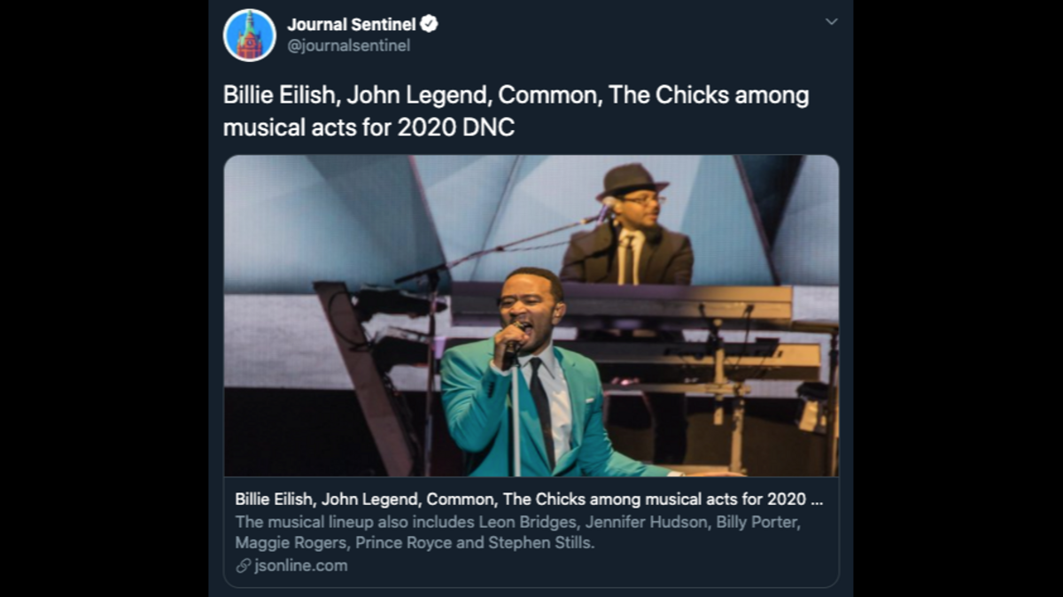 A tweet from Milwaukee Journal Sentinel unveiling the DNC musical lineup