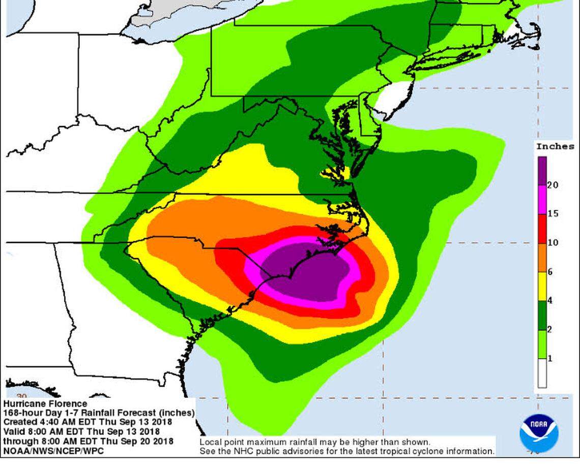 Predicted rainfall for Hurricane Florence