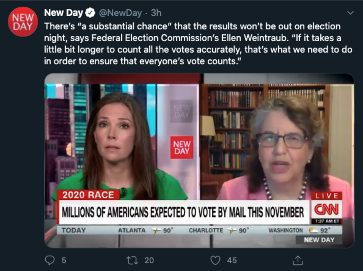 Federal Election Commission’s Ellen Weintraub responds to a question about voting by mail in November