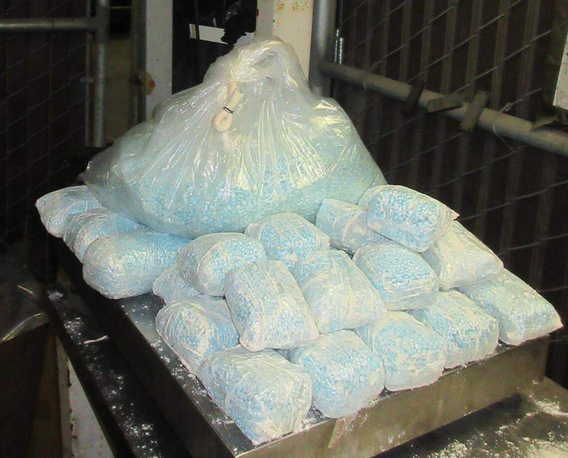 U.S. Customs and Border Patrol found 42 pounds of fentanyl powder and 59​ pounds of fentanyl pills during a search at the Otay Mesa Port of Entry on July 3, 2022.
