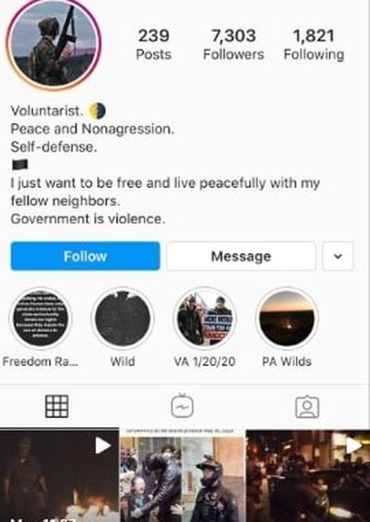 This screenshot shows the Instagram account of Scobo, whose promotion of competing rallies in Harrisburg, Pennsylvania, worried authorities about an invitation to violence.