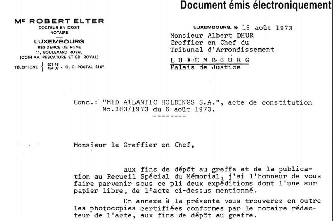 This snip shows a portion of the Luxembourg incorporation documents from August 1973 for Mid Atlantic Holdings, today controlled by Guillermo Faustino Rodríguez López-Calleja, whose brother Luis is one of Cuba’s powerful generals.