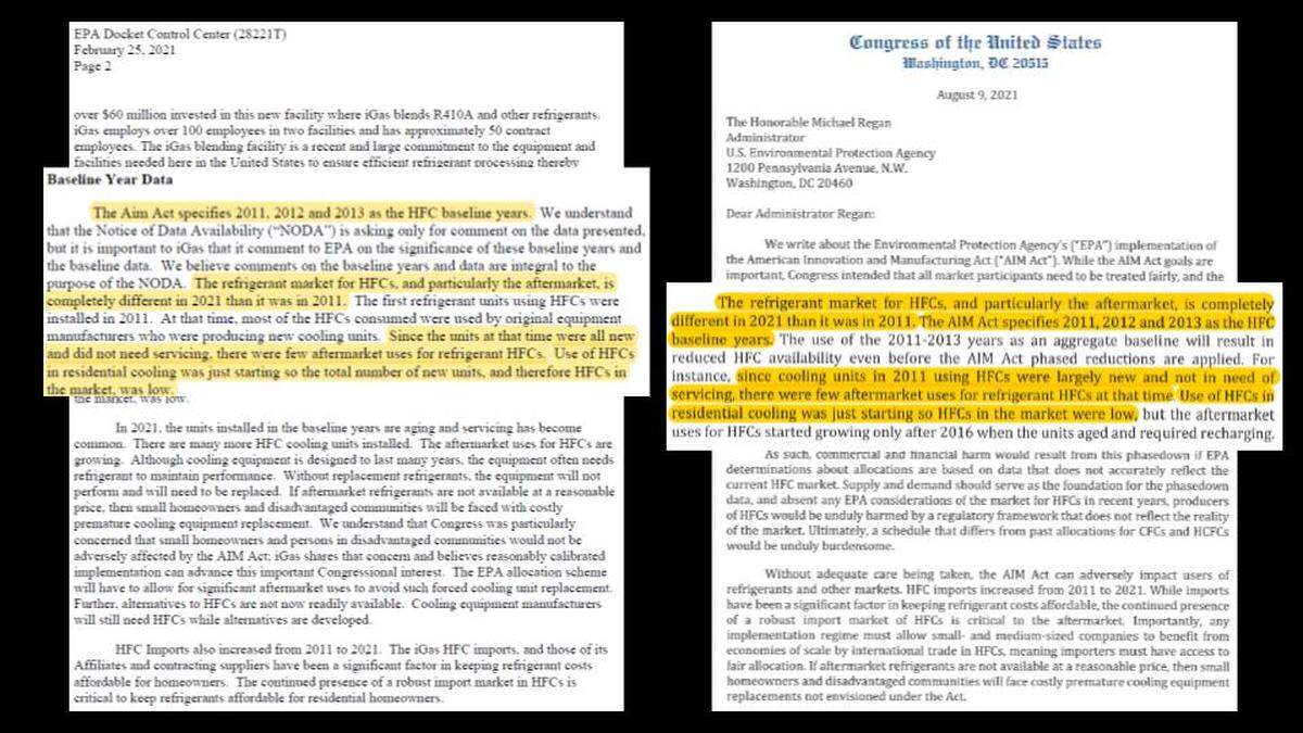 Una comparación de los comentarios presentados ante la Agencia de Protección del Medio Ambiente de Estados Unidos por iGas USA y una carta presentada a la EPA por el representante Gus Bilirakis (republicano de la Florida) y el entonces representante Markwayne Mullin (republicano de Oklahoma), que se basaba en gran parte en comentarios anteriores de iGas a la EPA.