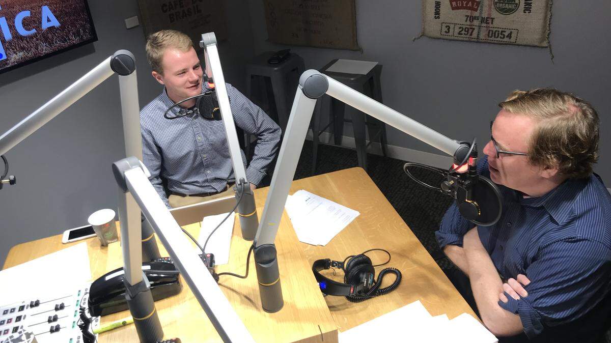 Adam Wollner, director of McClatchy’s Influencer project, chats with Beyond the Bubble host Alex Roarty, at McClatchy’s Washington Bureau, July 31, 2018.