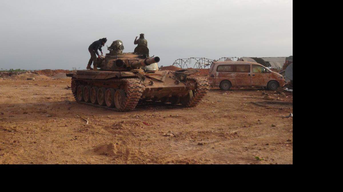 Syrian rebel fighters, led by Al Qaida's affiliate in Syria, the Nusra Front, captured the Assad regime's base at Qameed, a former brickworks in Idlib province, north Syria, killing scores of government troops and capturing seven tanks and a large quantity of other weapons and ammunition on April 27, 2015.
