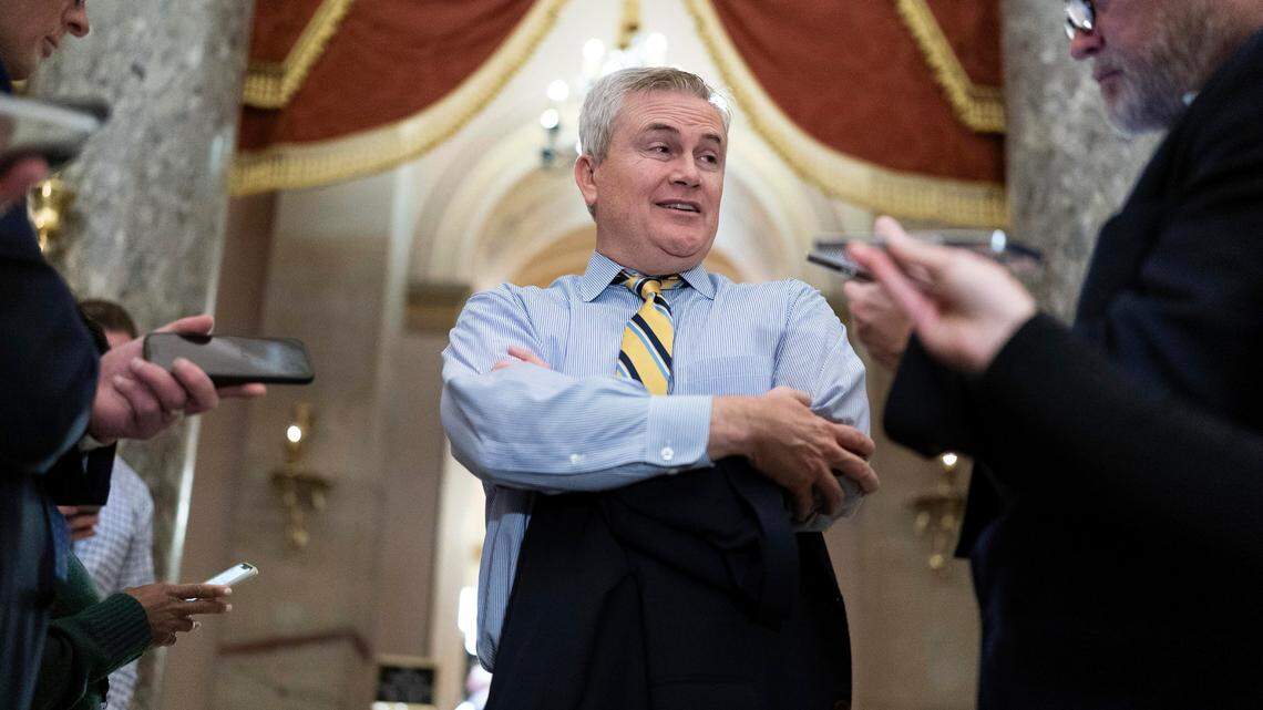 Rep. James Comer, R-Ky., talks to reporters as he walks to the House chamber, on Capitol Hill in Washington, Monday, Jan. 9, 2023. (AP Photo/Jose Luis Magana)