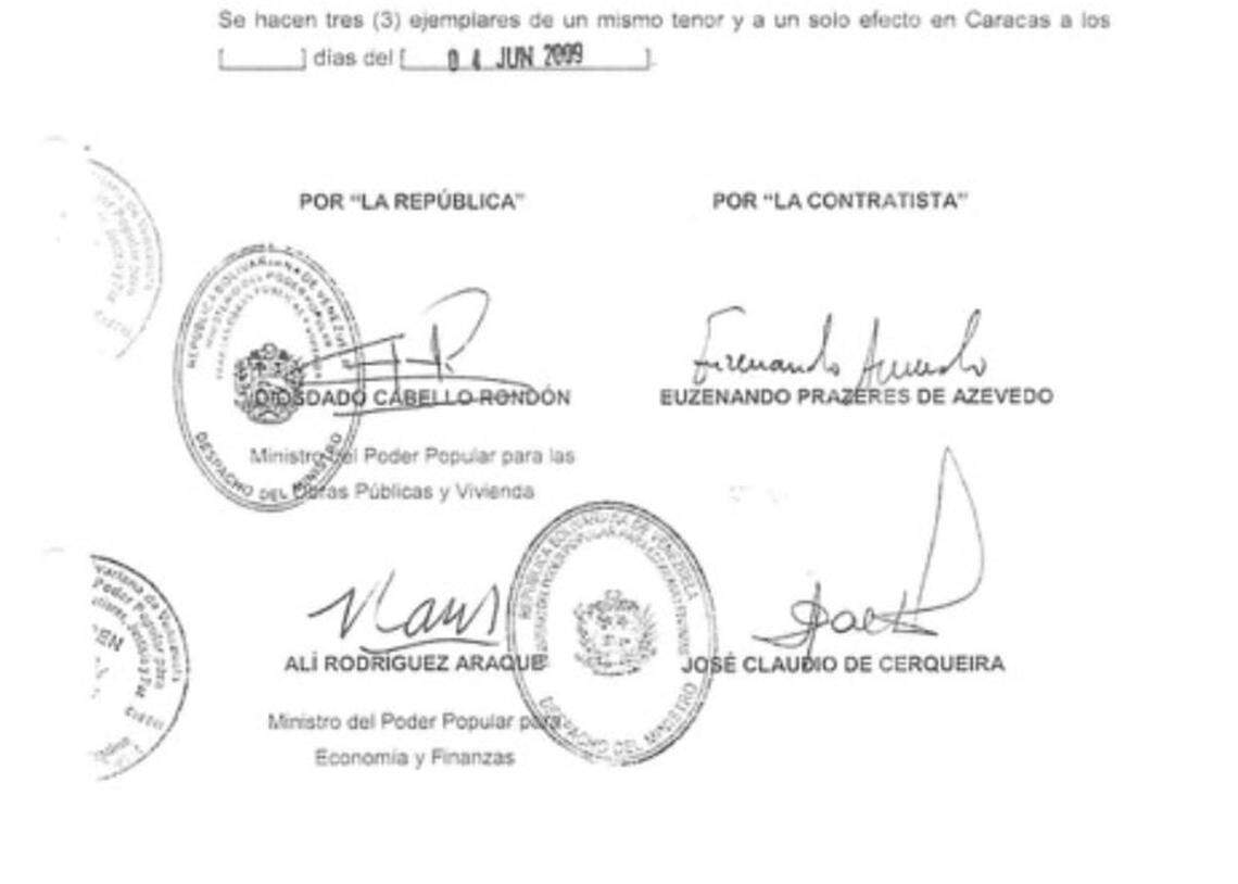 This screenshot shows a contract between Brazilian engineering giant Odebrecht and Venezuela’s then-Public Works Minister Diosdado Cabello. He’s now considered the second most powerful man in embattled Venezuela, and prosecutors who have fled that country say they were threatened after finding he was involved in corruption.