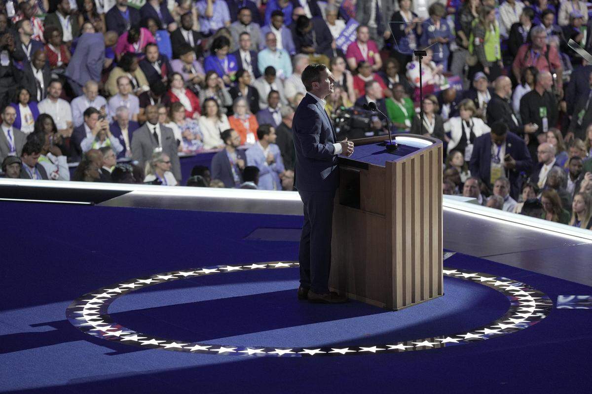 Kentucky Gov. Andy Beshear speaks during the first day of the Democratic National Convention at the United Center, Aug. 19, 2024 in Chicago. The DNC program will feature President Joe Biden and Former Secretary of State Hillary Clinton during Monday’s ceremonies.