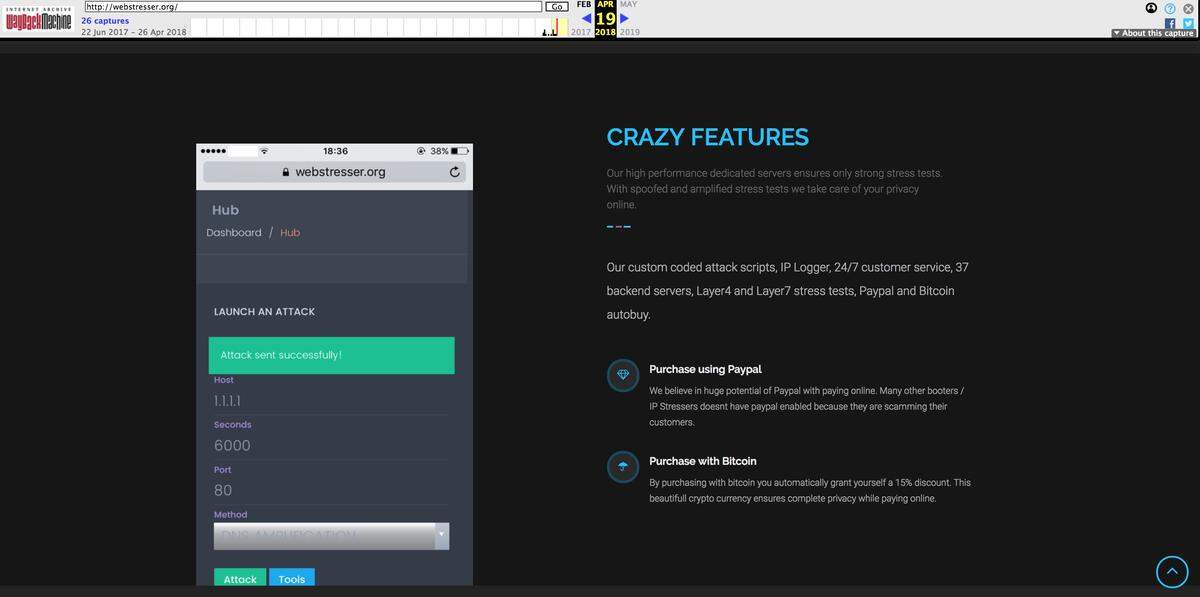 A screengrab that shows what webstresser.org looked like on April 19, before authorities seized the site. The takedown of webstresser.org underscores how services offered by criminal hackers have filtered from the underground dark web to platforms that appear legitimate.