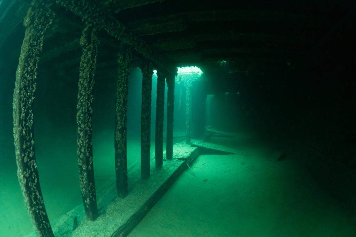 The light shining into the lower decks of the ship.
