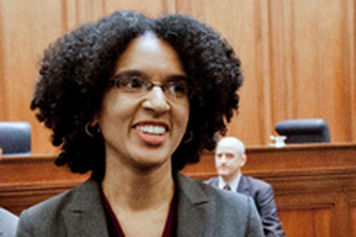 Deputy assistant U.S. attorney general Leondra Kruger, stands during her confirmation hearing to the California Supreme Court in San Francisco on Dec. 22, 2014. President Joe Biden has already narrowed the field for his first U.S. Supreme Court pick.&nbsp;One potential nominee is Kruger, 45, a justice on the California Supreme Court. 