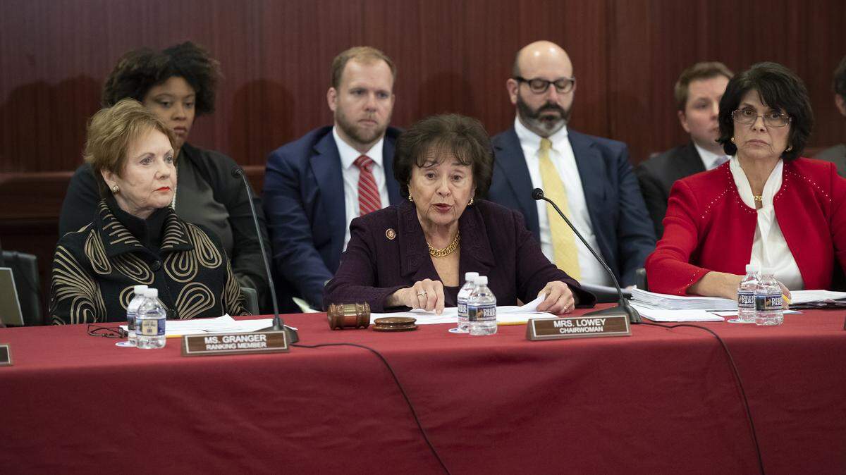 Reps. Nita Lowey, D-New York, Kay Granger, R-Texas, and Lucille Roybal-Allard, D-California, are shown at a meeting of House and Senate bargainers trying to craft a border security compromise at the U.S. Capitol in Washington, Jan. 30, 2019.