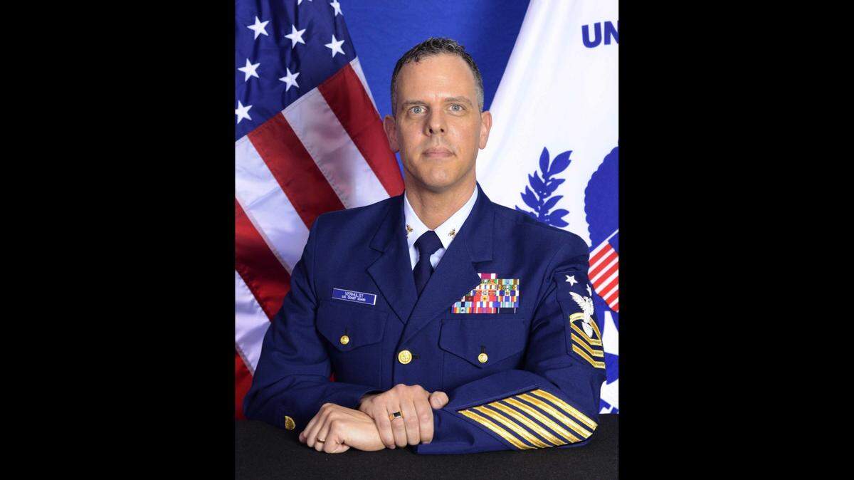 This photo shows Command Master Chief Brett VerHulst, who was temporarily relieved of his duties in late April 2021 at the Coast Guard Academy. The Coast Guard leader is under investigation for alleged inappropriate conduct.