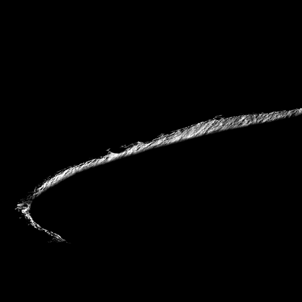 “Peaks of Eternal Light” along the rim of Shackleton Crater at the south pole of the moon. “Future Artemis missions to the Moon’s South Pole may use these highly illuminated regions to make use of solar energy and support a base camp,” NASA says.
