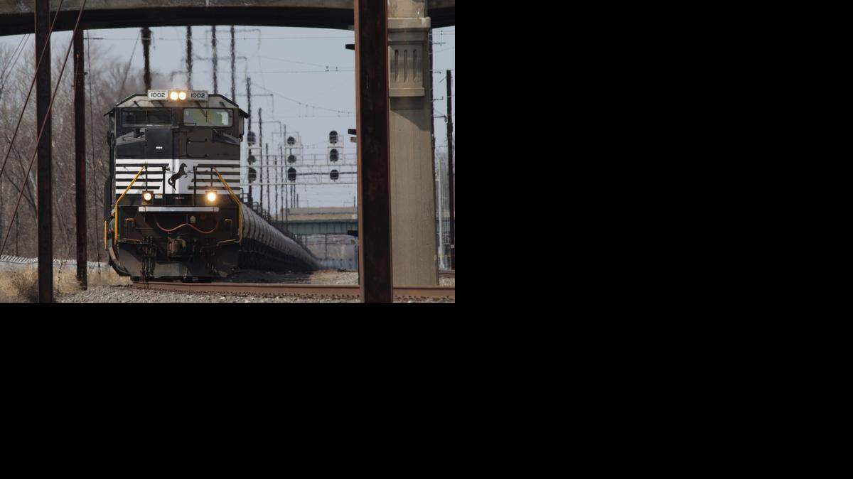 A Norfolk Southern crude oil train barrels east through Columbia, Pa., on March 22, 2014. The train runs parallel to the Susquehanna River in Pennsylvania and Maryland on its way to the PBF Energy refinery in Delaware City, Del. On Wednesday, the railroad sued the state of Maryland to prevent the disclosure of information about the shipments, including their routes and frequencies. McClatchy and the Associated Press had requested the documents through the state Public Information Act. (Curtis Tate/McClatchy)
