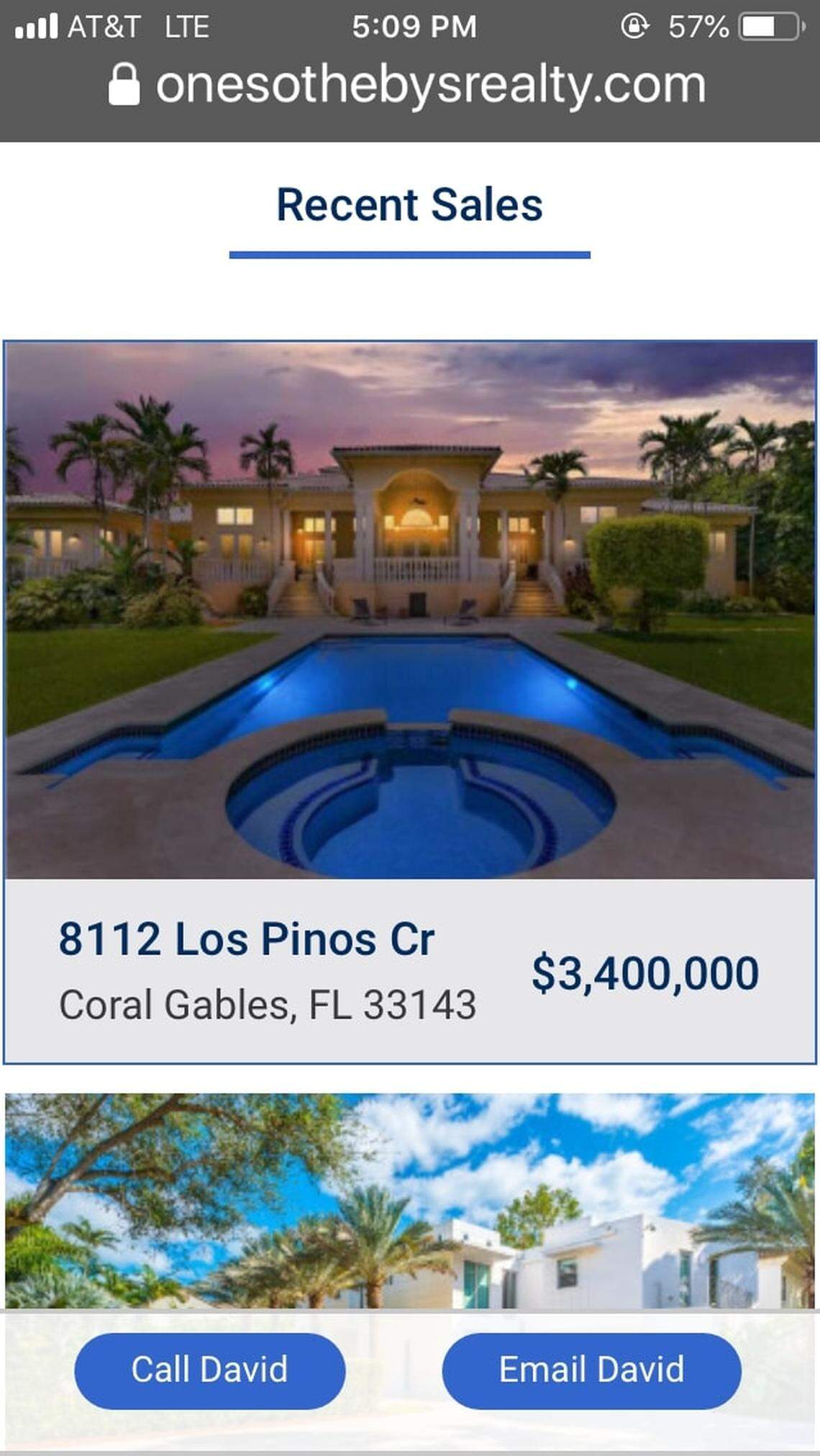This screenshot shows the Realtor listing of a posh Coral Gables mansion on Los Pinos Circle in the Cocoplum development. The property was purchased outright but a mortgage was later taken out by John Polit for $1.7 million.