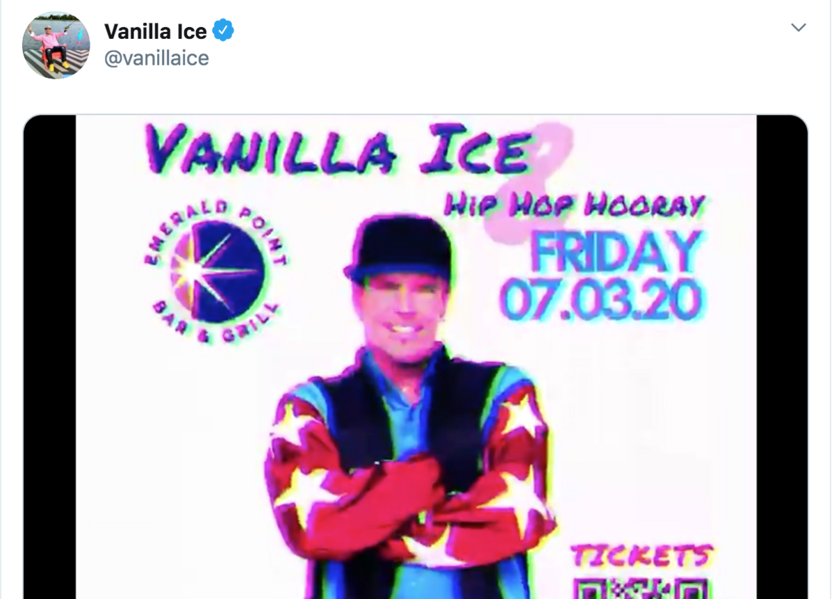 Vanilla Ice tweeted a promotion of his performance in Austin, Texas set for July 3 on June 29.