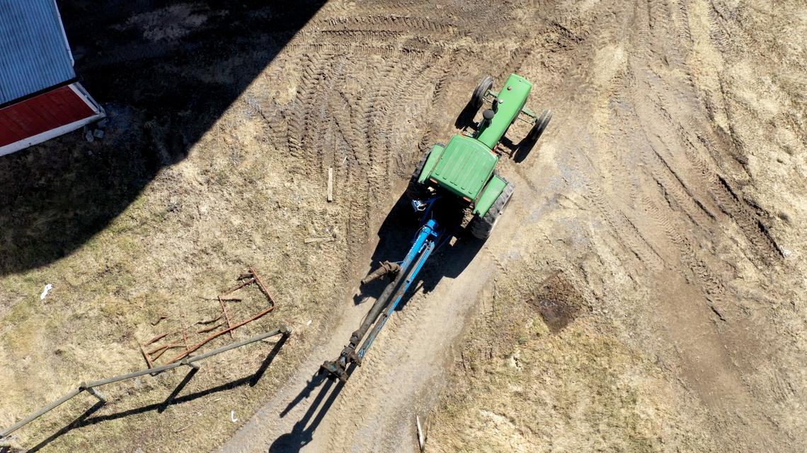 A tractor is pictured from above at Valley Wide Farm in Spring Mills.