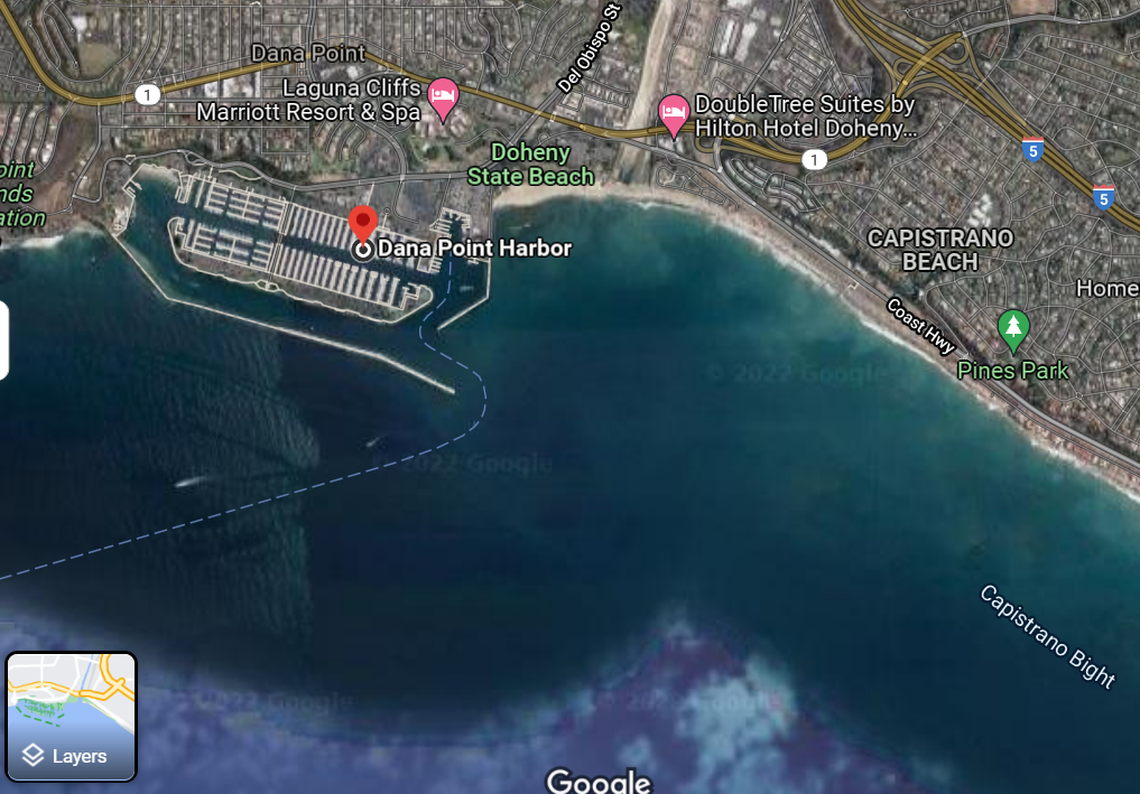 Dana Point Harbor is pictured. Juvenile gray whales hug the coastline as they migrate north and can end up in the harbor, Steve Burkhalter said.