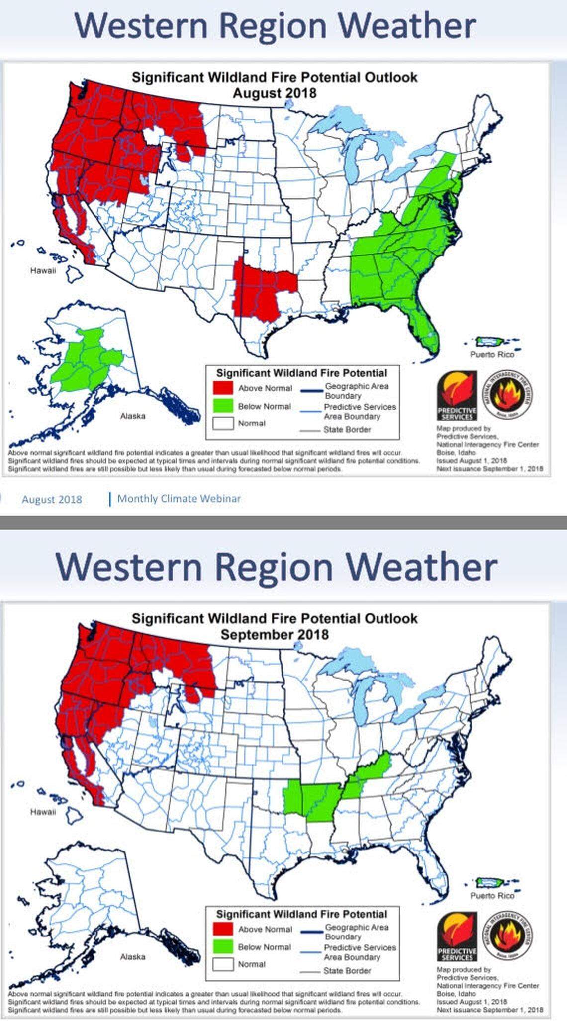 Outlook for potential wildfires in August and September.