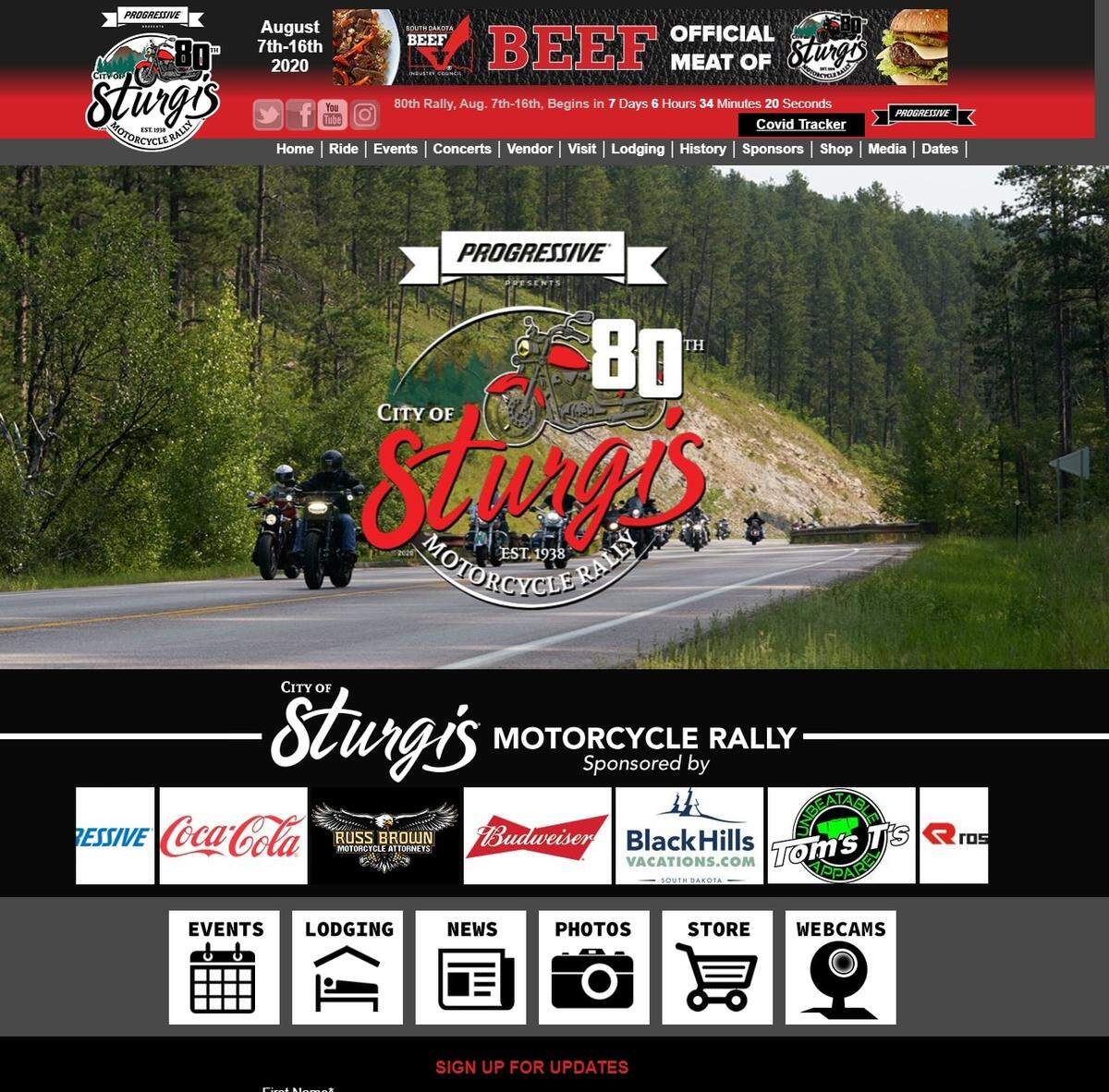 This screenshot shows that despite concerns that the 80th annual motorcycle rally in Sturgis, South Dakota, could become a super-spreader event for the coronavirus, corporate sponsors are sticking with the event than runs from Aug. 7-16.