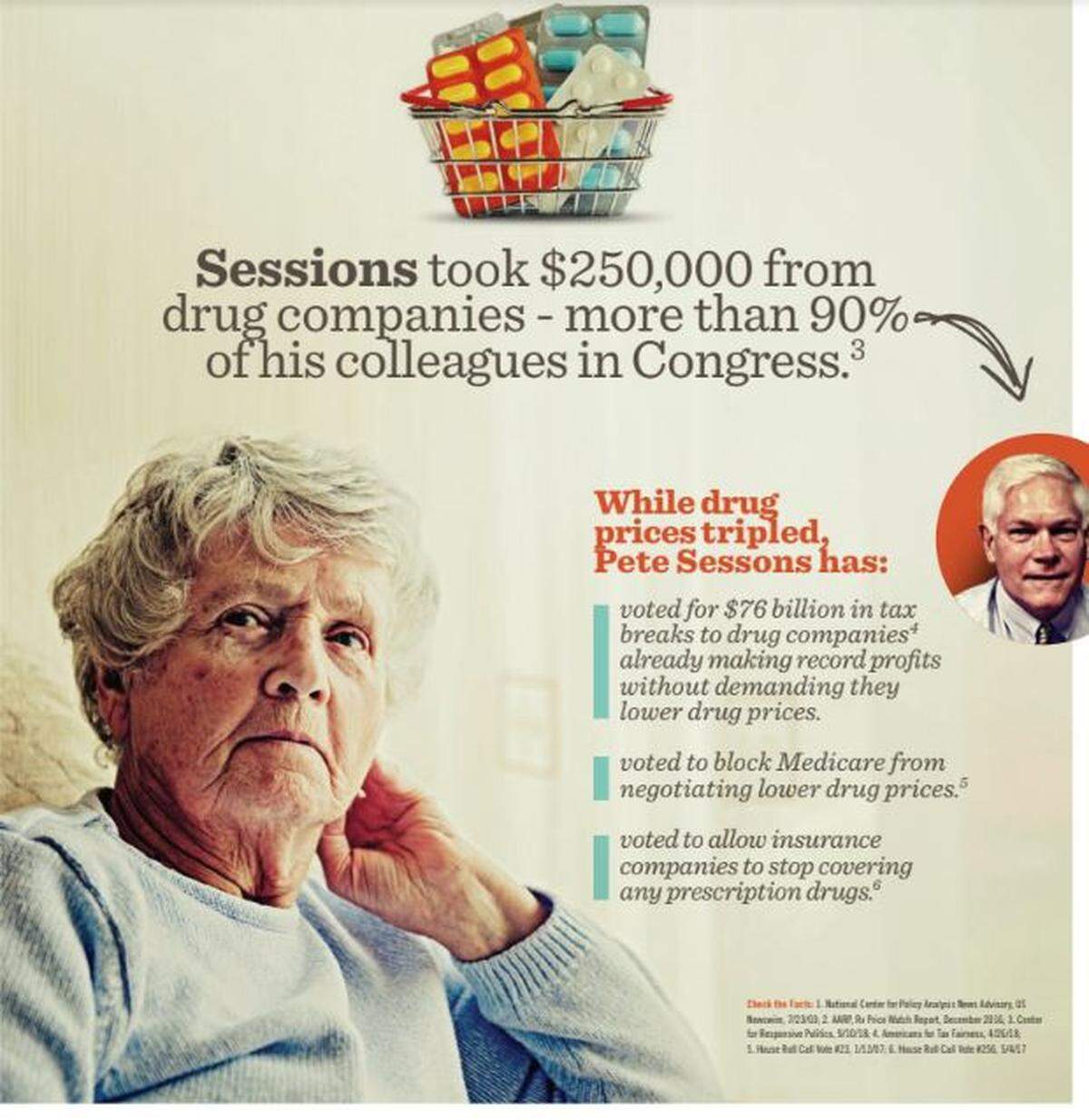 A mailer from Patients for Affordable Drugs Action attacking Rep. Pete Sessions, R-Texas.