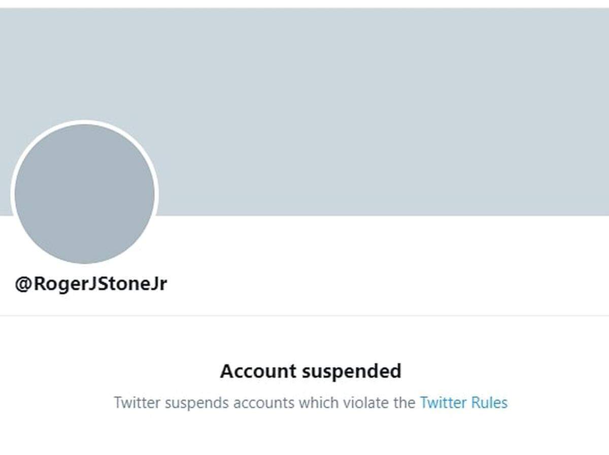 This screenshot shows the now-suspended Twitter page of former Trump adviser and longtime friend Roger J. Stone Jr.
