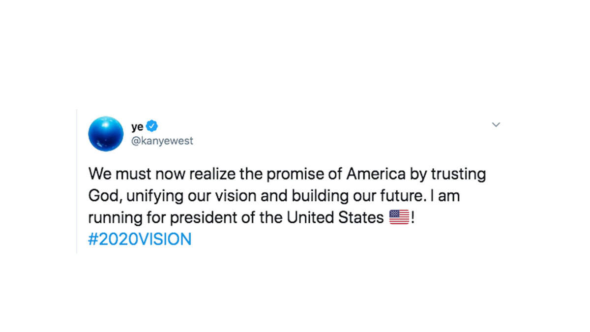 Kanye West tweeted a message indicating he’d run for president of the United States on July 4, 2020