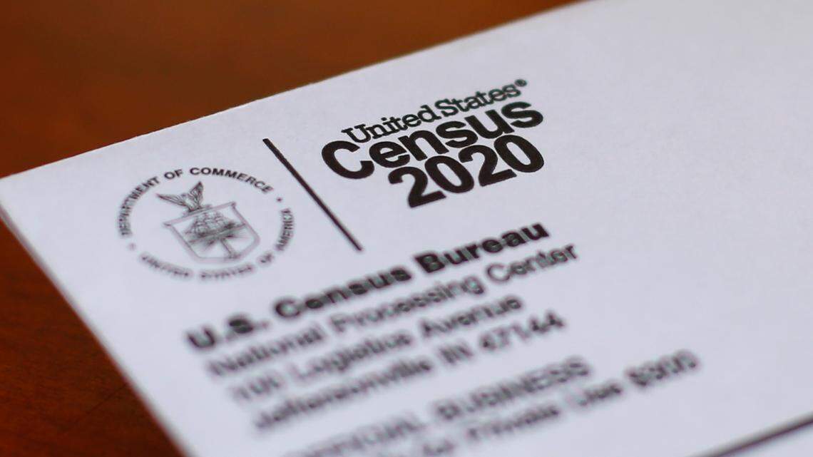 FILE - This Sunday, April 5, 2020, file photo shows an envelope containing a 2020 census letter mailed to a U.S. resident in Detroit. The U.S. Census Bureau has missed the deadline for submitted data for the first time. (AP Photo/Paul Sancya, File)
