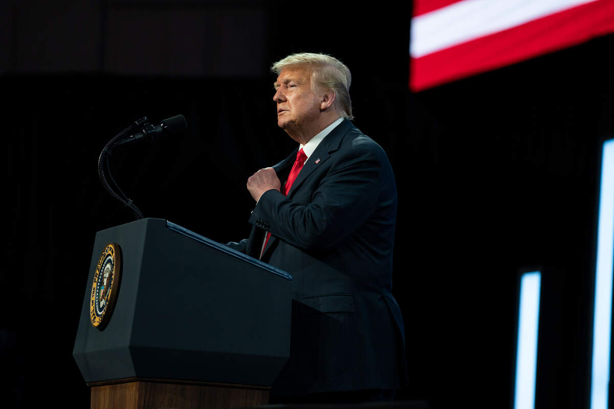 FILE - In this June 23, 2020, file photo President Donald Trump speaks to a group of young Republicans at Dream City Church in Phoenix. Just over four months before Election Day, Trump is escalating his efforts to delegitimize the upcoming presidential election. The president of the United States last week publicly predicted without evidence that the 2020 presidential election would be “the most corrupt election in the history of our country.” (AP Photo/Evan Vucci, File)