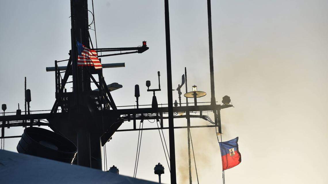 U.S. Coast Guard Cutter Northland (WMEC 904) patrols with the Haitian Coast Guard in vicinity of Port-au-Prince, Haiti, Oct. 12, 2022. The U.S. Coast Guard is one part of a whole-of-government approach to assist the Haitian government with security and stability throughout Haiti through the deterrence and prevention of dangerous, irregular maritime migration. (U.S. Coast Guard photo by Seaman Rachelle Amezcua-Gonzales)
