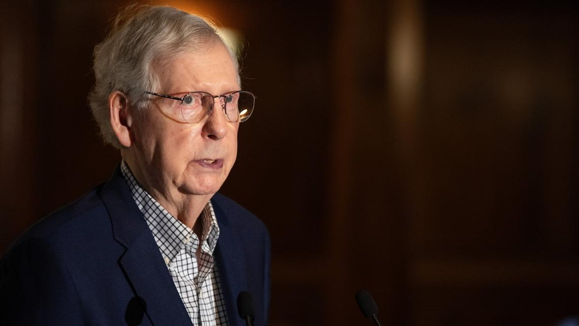 Sen. Mitch McConnell, R-Ky., spoke at an agricultural listening tour along with Kentucky Agricultural Commissioner Ryan Quarles and Arkansas Sen. John Boozman Tuesday, June 27, 2023 at the University of Kentucky in Lexington, Ky.