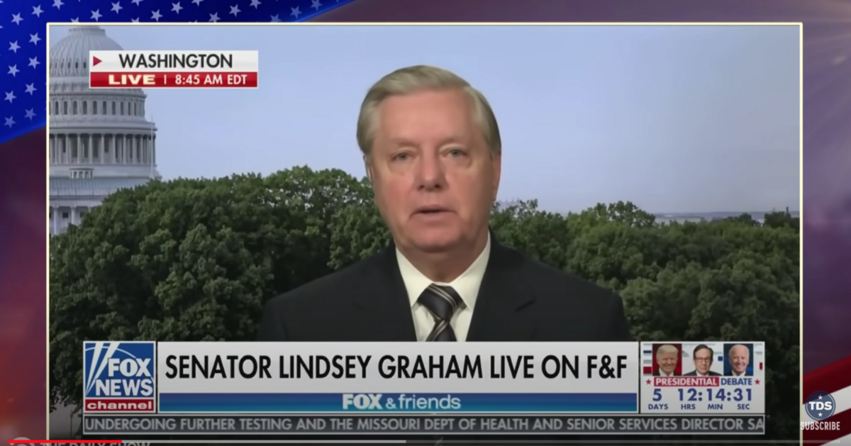 Sen. Lindsey Graham plugs his campaign website during a TV appearance
